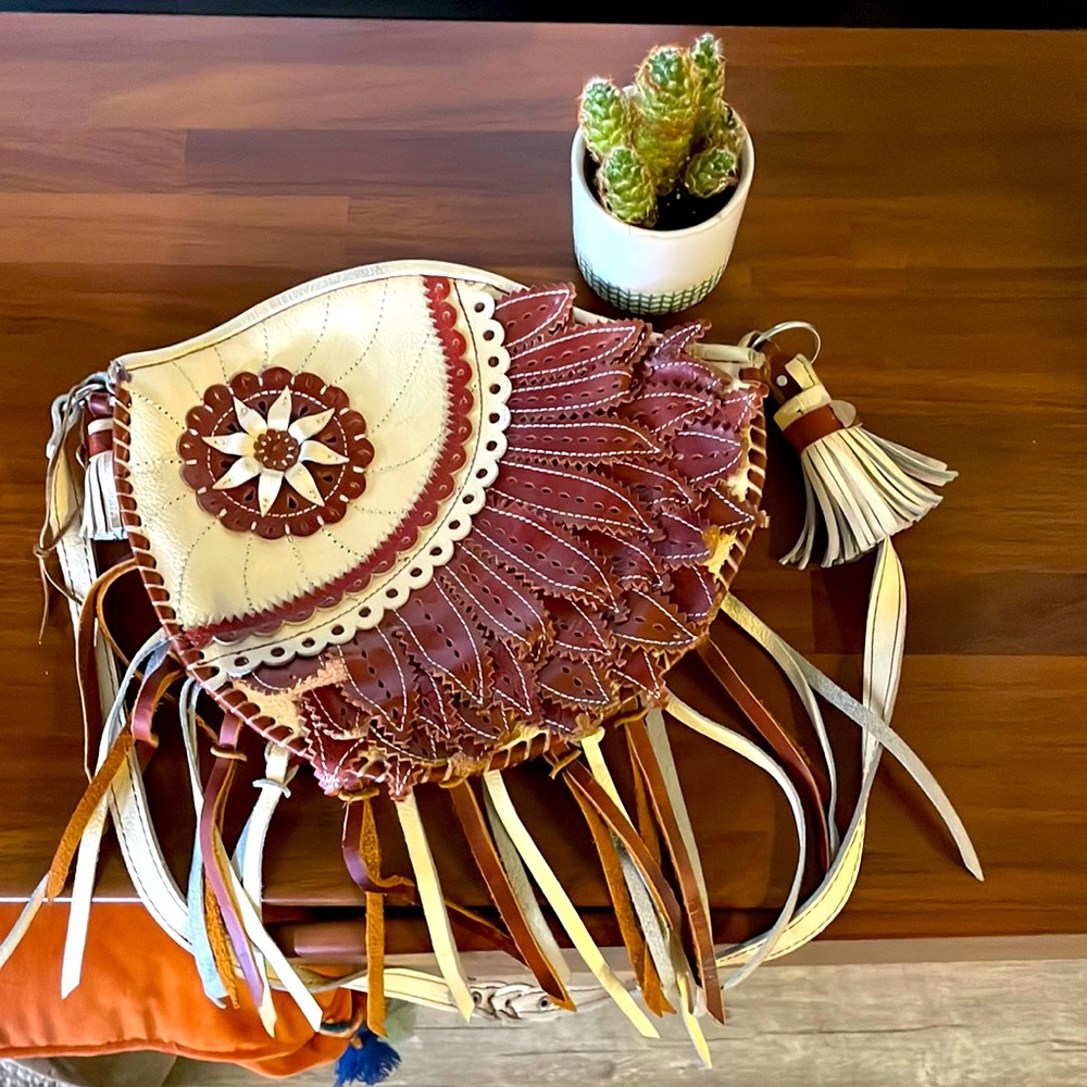 Vintage leather and suede fringe purse